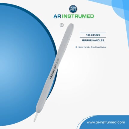AR INSTRUMED cone socket mouth mirror holder with gray silicone handle for secure dental mirror placement during oral examination and diagnostic procedures.