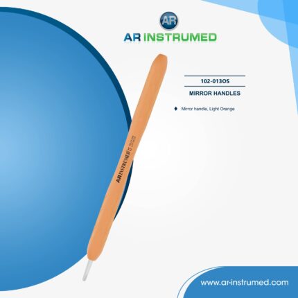 AR INSTRUMED mouth mirror holder with light orange silicone handle for secure dental mirror placement during oral examination and diagnostic procedures.