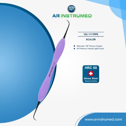 AR INSTRUMED nebraska 128 scaler titanium coated stainless steel light purple silicone handle dental cleaning instrument plaque calculus removal Pakistan dental supplies