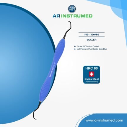 AR INSTRUMED sickle 23 scaler titanium coated stainless steel dark blue silicone handle dental cleaning instrument plaque calculus removal Pakistan dental supplies