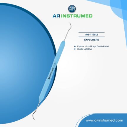 Dental explorer 18-19 double-sided with curved tips and light blue silicone handle for cavity and plaque detection