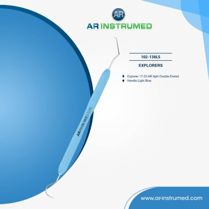 Dental explorer 17-23 double-sided with curved tips and light blue silicone handle for cavity and plaque detection