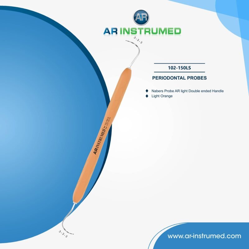 AR INSTRUMED double-sided Nabers probe with light orange silicone handle for periodontal furcation assessment and pocket depth measurement.