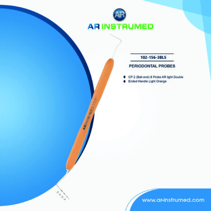 Dental CP-2 / 8 double-sided ball-end periodontal probe with color-coded markings and light orange silicone handle for precise pocket measurement