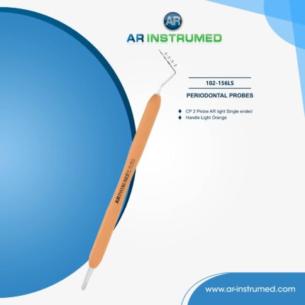 Dental CP-2 one-sided periodontal probe with color-coded markings and light orange silicone handle for precise pocket measurement