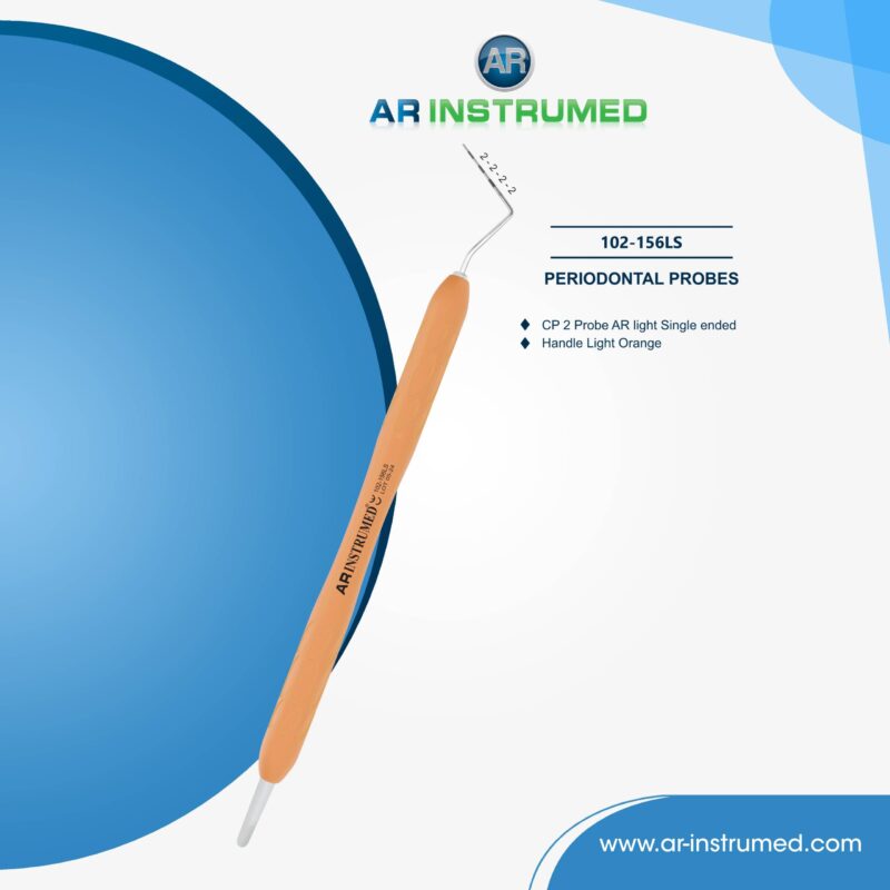 Dental CP-2 one-sided periodontal probe with color-coded markings and light orange silicone handle for precise pocket measurement