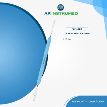 Dental cement spatula with flexible blade and light blue silicone handle for precise mixing and application