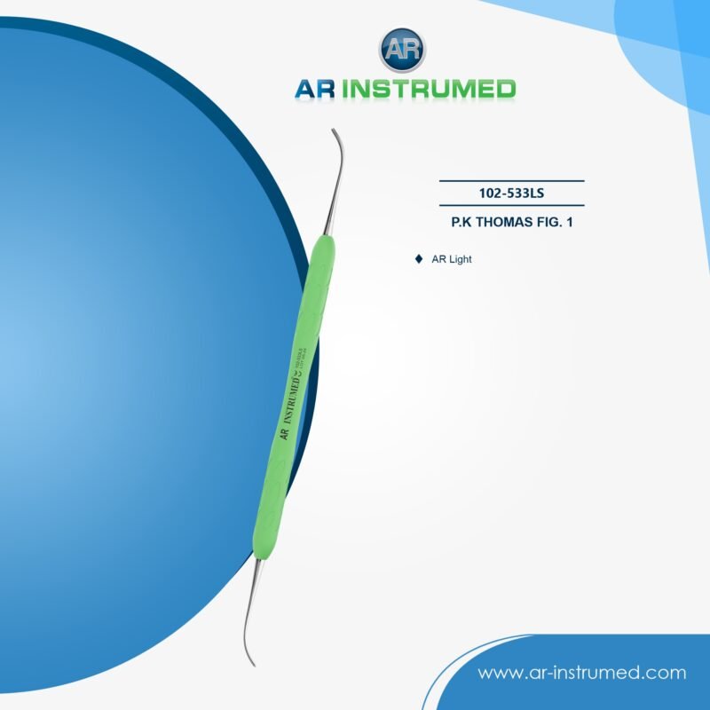 AR INSTRUMED P.K. Thomas Fig. 1 dental instrument with light green silicone handle for precision carving and contouring in restorative and laboratory procedures.