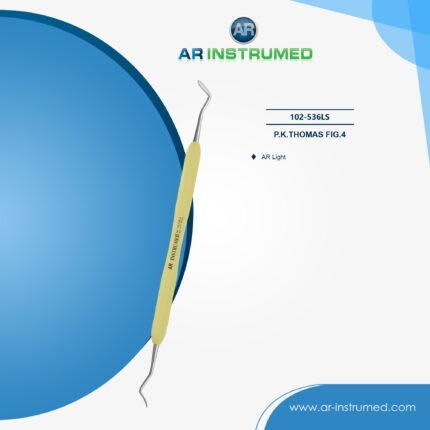 AR INSTRUMED P.K. Thomas Fig. 4 dental instrument with light yellow silicone handle for precision carving, shaping, and contouring in restorative and laboratory procedures.