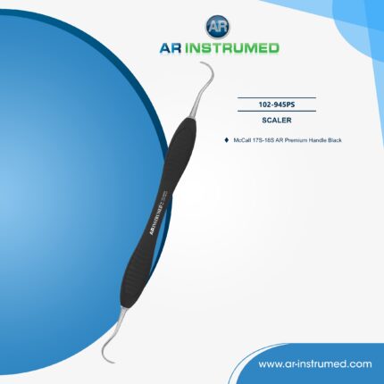 AR INSTRUMED McCall 17S–18S dental curette with black AR Premium silicone handle for supragingival scaling and plaque removal from proximal tooth surfaces and gumline.