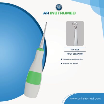 AR INSTRUMED warwick james root elevator right curved 6.5mm stainless steel silicone green handle dental extraction instrument Pakistan dental supplies