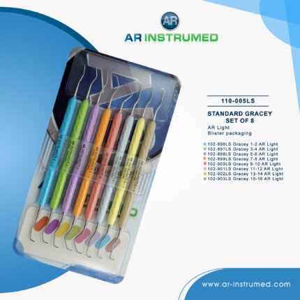 AR INSTRUMED 8 piece dental standard gracey curette set stainless steel silicone handle periodontal scaling instruments Pakistan dental set