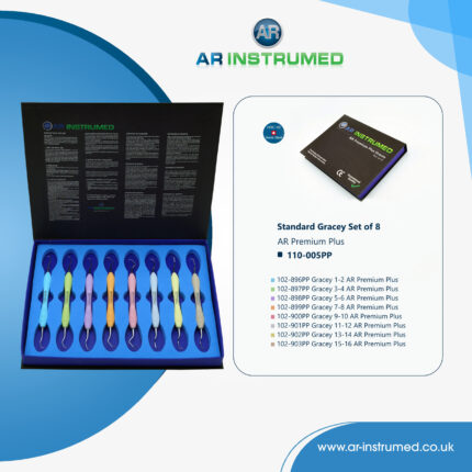 AR INSTRUMED 8 piece dental gracey curettes set swiss hrc 60 steel silicone handle periodontal instruments deep scaling root planing Pakistan dental set