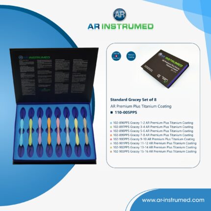 AR INSTRUMED 8 piece dental black gracey curettes set titanium coated stainless steel silicone handle periodontal instruments Pakistan dental set