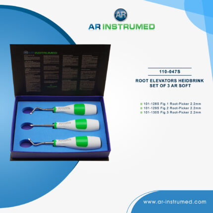 AR INSTRUMED Heidbrink set of 3 dental root pickers for tooth and root elevation and extraction procedures