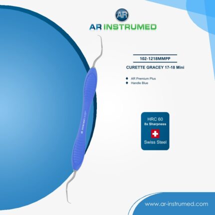 AR INSTRUMED Curette Gracey 15-16 Mini AR Premium Plus Dark Blue stainless steel dental instrument Pakistan periodontal curette dark blue ergonomic handle mini Gracey 15-16 working end scaling and root planing instrument for clinics hospitals and laboratories in Pakistan