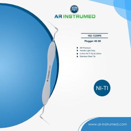 Plugger 40–80 AR Premium Light Grey dental instrument Pakistan endodontic plugger dual tip 0.4mm nickel titanium tip 0.8mm stainless steel tip gutta percha condensation ergonomic non slip handle for dental clinics hospitals and endodontic practices in Pakistan