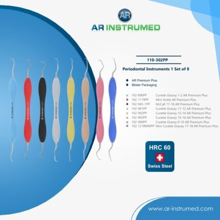 Periodontal Instruments 1 Set of 8 AR Premium Plus stainless steel dental instrument Pakistan 8 piece periodontal kit precision scaling and root planing instruments ergonomic non slip handles for dental clinics hospitals universities and laboratories in Pakistan